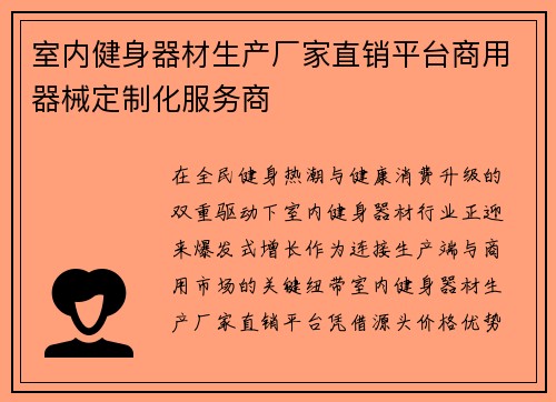 室内健身器材生产厂家直销平台商用器械定制化服务商