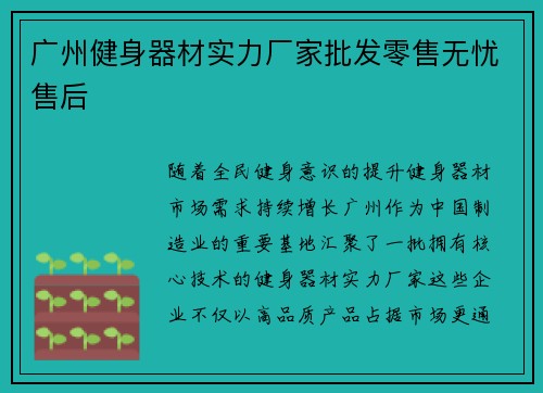 广州健身器材实力厂家批发零售无忧售后